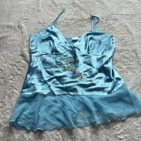 Secret Treasures Blue Satin Slip Dress – Floral Embroidery | Size XL | vintage - Picture 2 of 6